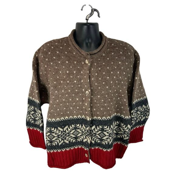Vintage Eddie Bauer Wool Alpaca Nordic Fair Isle Knit Cardigan Sweater Size XL - Picture 2 of 10